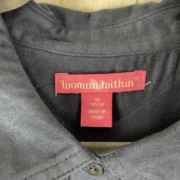 Woman Within Shirt 1X Faux Suede Button Up Shirt Long Sleeve Collared Na… - Picture 2 of 8